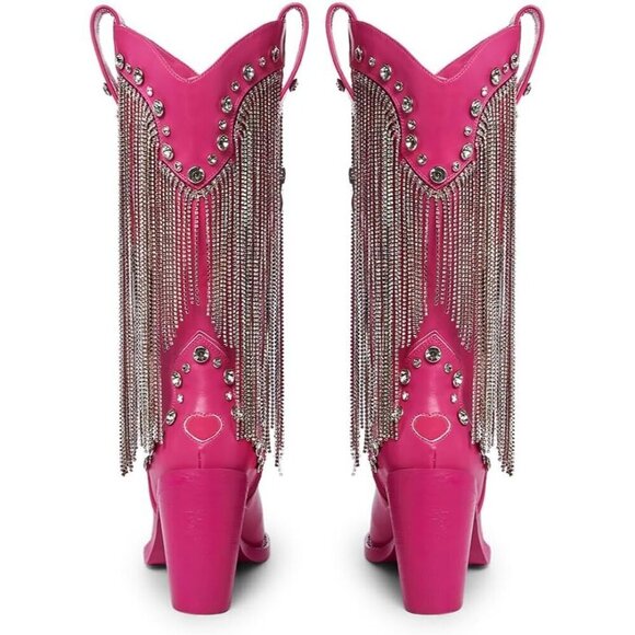 Perfect Cowboy Boots by Sugar Thrillz Dark Pink Vegan Leather With Rhinestone - Picture 2 of 6
